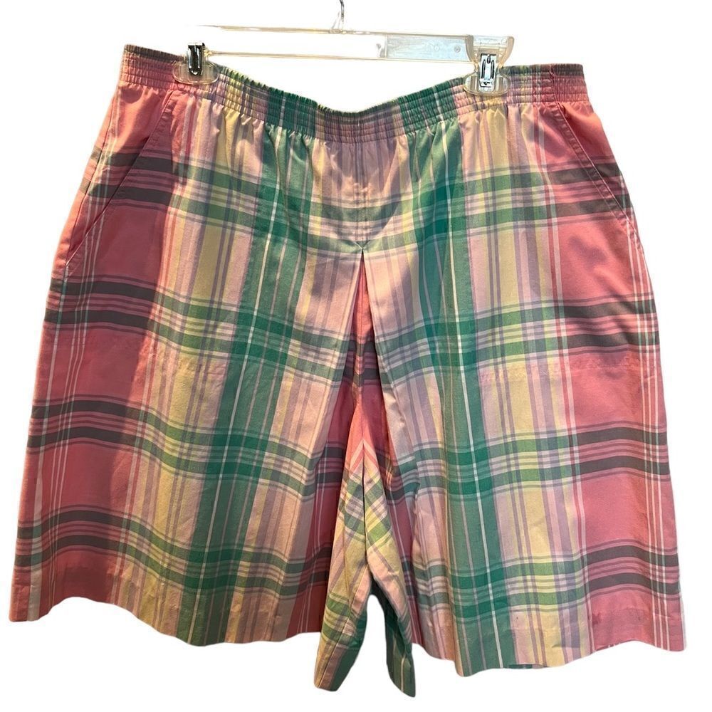 Haberdashery Women's Culottes Pink, Green Multi Pastel Plaid Size 14